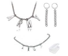 PPX BTS Members Name Collana con Pendente e Bracciale e 2 Pezzi di Orecchini per Ventilatori, con Scatola Trasparente