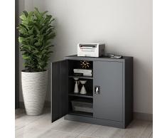 [en.casa] Armadietto da Ufficio (LxPxA): 90 x 40 x 90 cm Ante con Chiusura a Chiave, Mobile in Acciaio per Archivio con 2 Ripiani - Grigio Scuro