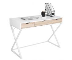 WOLTU® TS40ws Scrivania con 3 Cassetti Libreria Tavolo da Studio PC Computer Ufficio Lavoro Scaffale in Legno Moderno Gambe in Metallo 110x50x75cm
