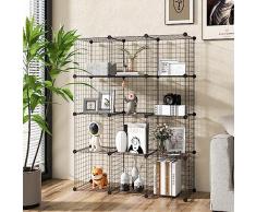 COSTWAY Scaffale a 12 Cubi, Scaffalatura in Filo Metallico, Organizzatore di Armadi per Camera da Letto Soggiorno Ufficio, 110 x 37 x 145 cm, Nero
