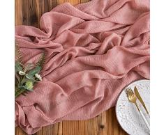 AOKSUNOVA Runner Tavola Rosa, in Mussola, Runner Tavolo per Matrimonio, Feste, Casa,Boho, 3 m x 80 cm, Lavabile,Rosa Antico