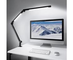 Lampada da Tavolo Protezione Degli Occhi, Doppia Sorgente Luminosa Lampada da Scrivania con Morsetto, Touch Control, 4 Temperatura Colore, 4 Livelli di Luminosità, Pieghevole Lampada da Ufficio
