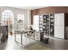 COMPOSAD | Ufficio Completo della Linea DISEGNO, Set di 8 Mobili, Scrivania, Libreria, Cassettiera, Vetrina, Scrivania Angolare, Mobili Ufficio, Colore Cemento e Bianco Laccato, Made in Italy