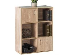 BAKAJI Mobile Libreria Scaffale 6 Ripiani Mensole con 2 Ante Calamitate e Maniglia in Metallo Struttura in Legno MDF Design Moderno per Casa Ufficio Dimensione 80 x 61,5 x 29,5 cm (Quercia)