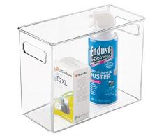 mDesign pratico Contenitore Trasparente con manici integrati – box in plastica per il riordino di oggetti in cucina, ufficio e bagno – colore scatola: trasparente