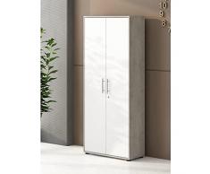 Dmora Libreria a 2 ante e 4 ripiani con serratura, scaffale per libri e documenti, Libreria portaoggetti da ufficio, cm 79x34h188, colore Bianco e Cemento