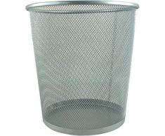Cestino Gettacarte in Metallo Traforato da Ufficio Pattumiera a Rete Porta-rifiuti Ø 26 cm Alto 27,5 cm Argento Silver casa, cameretta, scrivania, Studio
