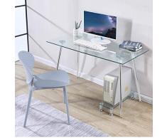 GOLDFAN Scrivania in Vetro Rettangolare Tavolo Moderno Scrivania Computer Tavolo Scandinavo AVCE Piedi in Metallo Argento 110x70x75cm