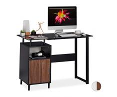 relaxdays Scrivania, Ripiano Lucido in Vetro, 2 Scomparti, Studio, Cameretta, Ufficio, 76,5x110x55 cm, Nero, 5 x 110 x 55 cm