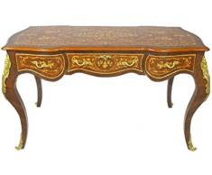 Casa Padrino scrivania Barocco Marrone/Oro 160 x 70 x A. 80 cm - Tavolo da Ufficio Fatta a Mano in Legno massello con 3 cassetti e Applicazioni in Metallo Massiccio - Mobili da Ufficio Barocco