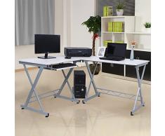 SONGMICS Scrivania ad Angolo, Tavolo a Forma di L, Scrivania per Computer, per Studio, Gaming, Salvaspazio, Assemblaggio Semplice, 150 x 138 x 75 cm, Bianco LCD402W