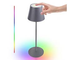 uuffoo Lampada da Tavolo LED Ricaricabile, Lampada Touch Sense Dimmerabile 8 Colori, Impermeabile IP54 Cordless per Interni ed Esterni, Campeggio, Camera da Letto, Soggiorno, BBQ (A,Grigio)