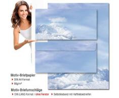 Betz - Set di fogli di carta da lettere, motivo monti innevati, 10 fogli e 10 buste formato DIN orizzontale, senza finestra