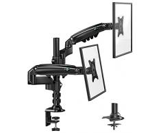 HUANUO Supporto Doppio Monitor per Schermo 13 a 32 Pollici, Supporto Monitor Doppio, Braccio Scrivania 2 Monitor- Molla a Gas Regolabile/Inclinazione e Rotazione/2 Opzioni di Montaggio/VESA 75/100mm