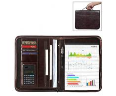 Leathario Cartella Portadocumenti A4 in Ecopelle Portablocchi Unisex per Ufficio Conferenza Cartellina Custodia Organizzatore con Quaderno Calcolatrice Marrone Scuro