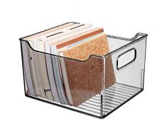 mDesign Scatola di immagazzinaggio con Maniglie Integrate - Contenitore per la conservazione di Utensili da Cucina, da Bagno o da Ufficio - Scatola per la scrivania in plastica - Grigio Fumo