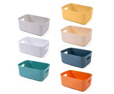 OWill 7 Pezzi Cestino Portaoggetti Plastica,impilabili per cestini portaoggetti con manici per ripiano della cucina, bagno, camera dei bambini, armadio e uffici