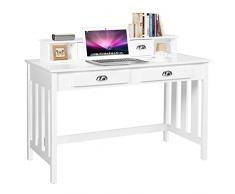 Yaheetech Scrivania Computer in Legno MDF Desktop Tavolo Computer con 4 Cassetti e Mensola Rimovibile Scrivania Studio per Armadietto Parrucchiere Camera da Letto 106 × 53 × 90 cm Bianco