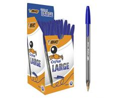 BIC Penne Blu a Sfera, Cristal Large, Punta Media, 1.6 mm, Confezione 50 Penne, Fornitura per Cancelleria Scuola e Ufficio