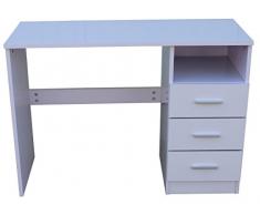 MMT, scrivania moderna in legno di eccellente qualità, con 3 cassetti con finitura bianco lucido, e spazioso scomparto, adatta alla casa e all'ufficio, perfetta per bambini, studenti e adulti