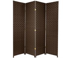 Ballino - Paravento in vimini realizzato a mano con 3, 4, 5, 6 pannelli, 5 PANEL DARK BROWN LTP034