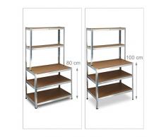 Relaxdays 10020719 Scaffale Componibile con Banco Lavoro, Capacità di carico 900 kg, 5 Ripiani, 180x100x60 cm, Metallo, Legno MDF