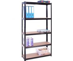 G-Rack Scaffali in Metallo da Garage: 180 x 90 x 40cm | Scaffali per Carichi Pesanti - 1 Scaffale Nero 5 Ripiani (175KG/Ripiano), 875KG Totale | Per Officina, Magazzino, Ufficio | Garanzia 5 anni