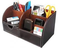 Itian 7 Vani portaoggetti multifunzione PU ufficio in pelle da scrivania, desktop Cancelleria Storage Box Collection, biglietto da visita / penna / matita / Cellulare / Remote Control Holder Desk Forniture Organizer (Marrone)