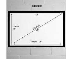 Duronic APS90 /43 Schermo di proiezione 90” formato 16:9/199 x 112cm telo proiettore telo da proiezione portatile installazione con strap velcro Full HD 3D 4K - Home cinema home theater ufficio