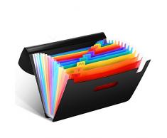 CNASA Cartella Portadocumenti,Documenti Espandibile Accordion File Impermeabile Arcobaleno con 12 Tasche e Coperchio,Portatile Cartella Formato di lettera A4 Perfetta per Casa Scuola e Viaggio
