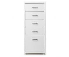 Festnight Armadietto di Metallo | Armadietto per Ufficio | Armadietto per Soggiorno | Armadietto per Camera da Letto, con 5 cassetti e 4 rotelle 28×41×69cm Bianco