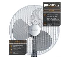 Brandson - 40cm Ventilatori a piantana/Macchina del Vento | Oscillazione 80° | 3-Livelli di Potenza | 50W | Elevato Flusso d'Aria | Modello 2018 | Rumore di Funzionamento Piacevole | Argento/Nero