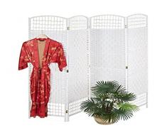 Relaxdays Paravento a 4 Pannelli, Divisore Pieghevole, HxL180x180 cm, Mix Materiali, Separé per Ambienti Interni, Bianco