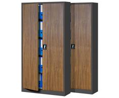 Jan Nowak Set di 2 Armadio da Ufficio C001 Archivio per Officina in Metallo Verniciato a polvere Chiudibile 185 cm x 90 cm x 40 cm (Antracite-Aspetto Legno)