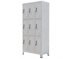 vidaXL Armadio a 9 Armadietti in Acciaio 90x45x180 cm Grigio Mobiletto Ufficio
