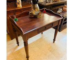 Scrivania etnica legno teak massello stile vintage scrittoio bordi rialzati arredamento artiginale coloniale arte povera