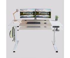 Bluenara Scrivania elettrica regolabile in altezza, 140 x 60 cm, telescopio a 2 scomparti con rovere + piano bianco (telaio bianco), 4 altezze preimpostate