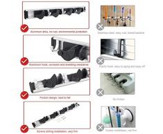Gaoominy Wall Mop Mount e Holder Broom Organizer in Lega di Alluminio Garage Storage, Wall Brush Holder, Wall Brush Holder, Soluzioni Montato 4 Posizioni 5 Ganci per scaffalature