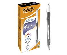 BIC Penne Nere a Sfera a Scatto, Atlantis Exact, Punta ad Ago (0.7mm), Fornitura Cancelleria Scuola e Ufficio, 12 Unità
