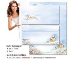 Paper-Media - Set composto da carta da lettere e buste abbinate in formato DIN lungo, senza finestra, motivo paesaggio natalizio, 20 pezzi in totale