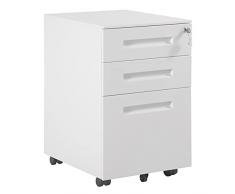 WOLTU Cassettiera da Ufficio Scrivania Studio con Rotelle Mobiletto con 3 Cassetti e Serratura per Documenti Cartelle Sospese Cancelleria, Pre-Assemblato, metallo Bianco SK023ws