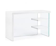 Yellow shop - WOOD Scrivania design moderno per ufficio studio in MDF e vetro temperato 10 mm 2 mensole L120 x P50 x H76 cm Bianco o Legno/Nero (Bianco)