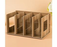 Txxci 4 sezioni in legno desktop Book scaffale porta CD selezione Bookends Office-Colore di legno di ciliegio