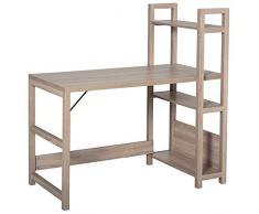 homcom Scrivania Salvaspazio con Libreria Laterale e 3 Ripiani in Legno per Studio o Ufficio, Color Rovere, 120x67x120.5cm