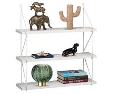 BAKAJI Libreria Scaffale Mensole Parete Design Moderna 3 Ripiani in Legno MDF Struttura in Metallo Casa Ufficio (Bianco)