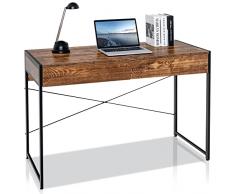 LIFEZEAL Scrivania in Legno, Scrivania con 2 Cassetti, Scrivania Porta Computer, Telaio in Acciaio, Stile Vintage, per Studio, Ufficio, Peso Max 116 kg, 112x48x76 cm, Marrone