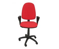 PIQUERAS Y CRESPO Modello 04CP - Sedia da ufficio ergonomica con meccanismo di contatto permanente e regolabile in altezza - Sedile e schienale imbottiti in tessuto BALI colore rosso (BRACCIOLI FISSI INCLUSI)