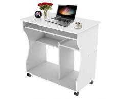 Yaheetech Scrivania per Computer Tavolo Potra PC Scrittoio per Studio Ufficio da Cameretta Studio Ufficio Mobile con 4 Ruote Scrittoio in Legno Tastiera Estraibile Bianca
