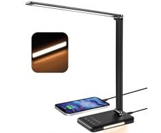 BIENSER Lampada da Scrivania, Lampada da tavolo a LED, 5 Colori e 10 Livelli di Luminosità Dimmerabile, 560LM Lampada LED Scrivania con Luce Notturna, Connessione USB, Funzione Memoria, 6000K, Nero