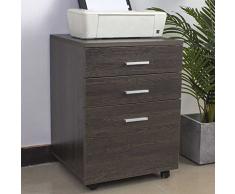 BAKAJI Cassettiera Mobile Scrivania Mobiletto Porta Stampante in Legno MDF con 3 Cassetti e 4 Ruote Girevoli Design Moderno Arredamento Casa Ufficio Dimensione 46,5 x 45 x 64 cm (Moro)